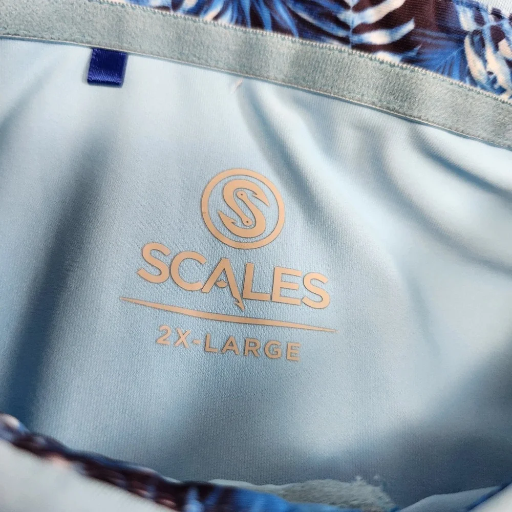 Scales Golf Polo Shirt Men XXL Performance Quick Dry 4 Way Stretch Blue Cooling - Picture 6 of 9